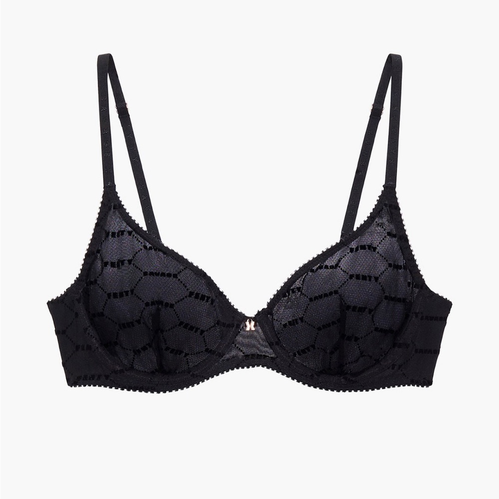 Savage X Fenty Flocked Logo Unlined Demi Bra Black Caviar Size: 40C